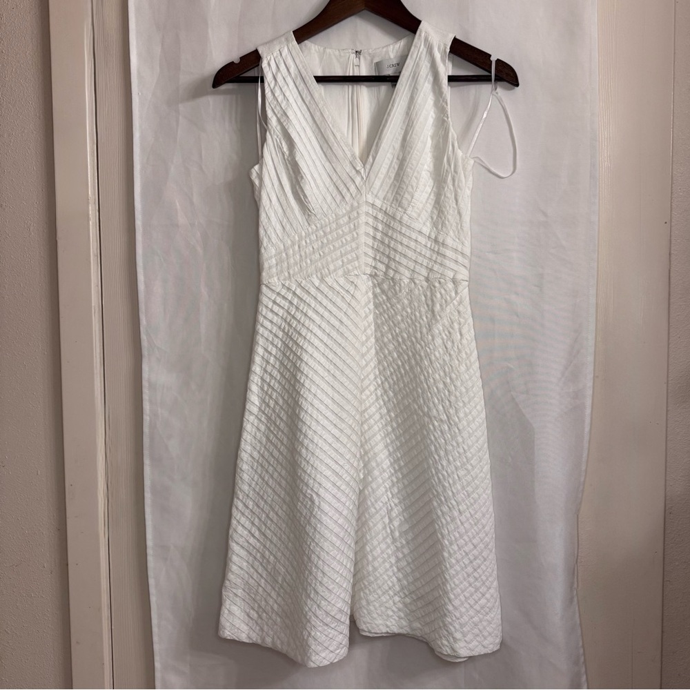 J. Crew Chevron Pleated White Midi Dress